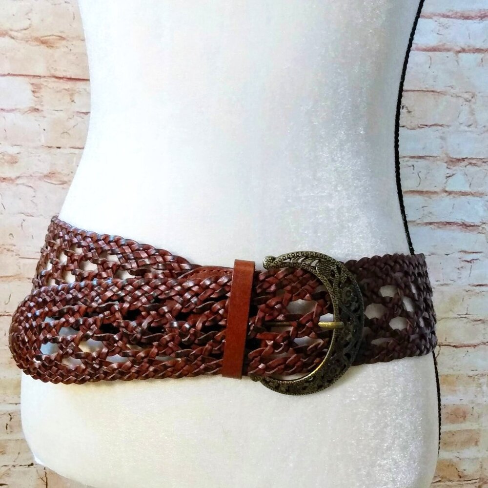 Perforated Braided Woven Leather Belt .